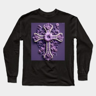 Beautiful Purple Filigree Cross Long Sleeve T-Shirt